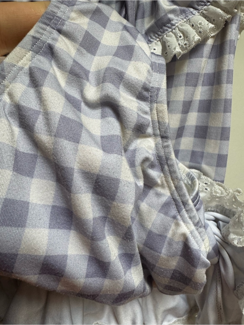 Wildling WDW 3T Gingham Check Swim Purple White Eyelet lace Ruffle & Tie Girls 3 - Picture 7 of 13